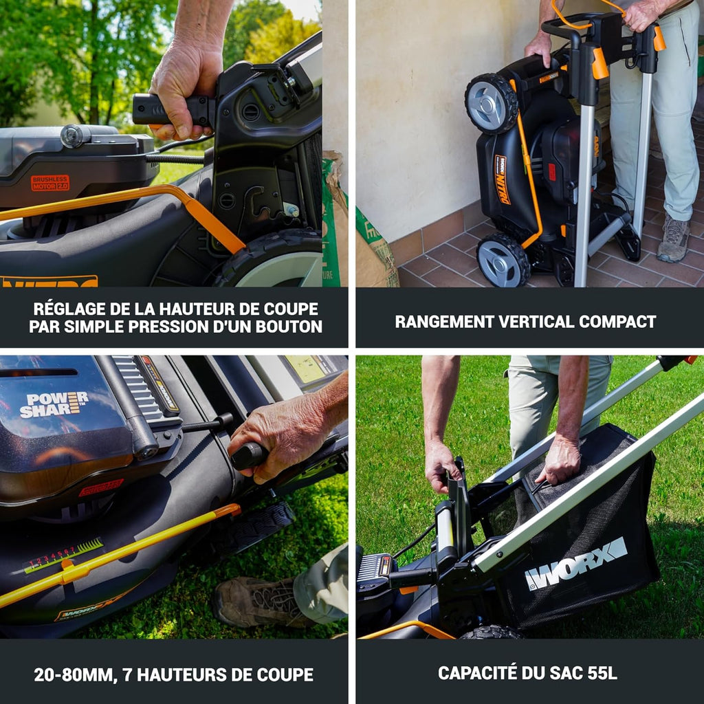 Pack Pro+ Tondeuse à Gazon 40V 460m² + Coupe-Bordures 20V + 2 Batteries 4Ah et 1 Batterie 2Ah + Chargeur Double et Chargeur Simple (Idéal pour l'Entretien du Jardin)