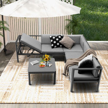 Load image into Gallery viewer, Salon de Jardin Extrieur avec Table Basse en Verre Tremp Canapavec Dossier Inclinable  6 Niveaux Coussins Inclus Gris -