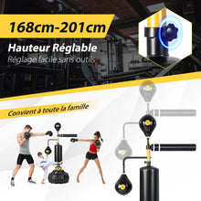 Load image into Gallery viewer, Sac de Frappe sur Pied Entraîneur de Vitesse en Boxe Barre Pivotante à 360° Punching Ball Hauteur Réglable 168-201cm pour MMA Adolescents &amp; Adultes -