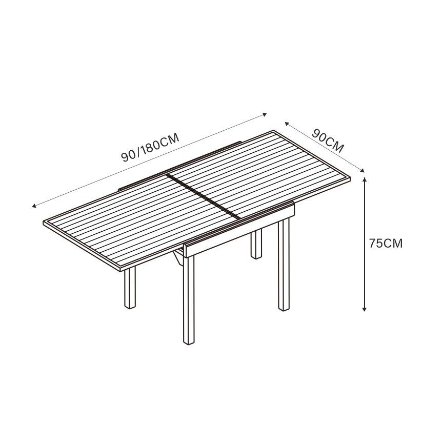 Table de jardin extensible en aluminium 8 places effet bois (90/180 x 90 cm) Murano Gris anthracite - Action-sport36 -
