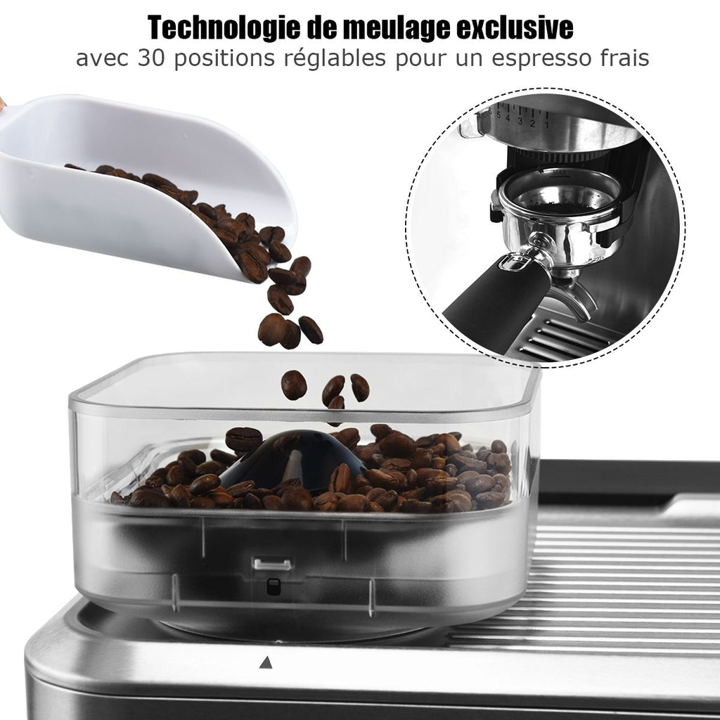 Machine à Café Automatique avec Broyeur à Grains 1350W 30 Niveaux de Poudre de Café Réglables Température Réglable -