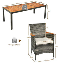 Load image into Gallery viewer, Salon de jardin avec 1 table et 8 chaises en bois et rotin anti-uv pieds rglables et coussins impermables inclus 20_0009211 -