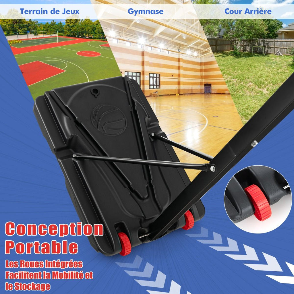 Panier de Basketball sur Pieds avec Hauteur Rglable 1,55-3,1m Support de Basketball avec Panneau Arrire en PE pour Enfants et Jaunes -