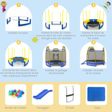 Load image into Gallery viewer, Trampoline Extérieur Ø 223cm avec Toboggan&amp;Echelle avec Filet de Sécurité 2 Portes en U Charge 270kg pour 2-3 Enfants de 3 Ans+ Bleu/Vert -