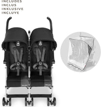 Load image into Gallery viewer, Poussette double Maclaren Twin Triumph (6 mois,jusqu' 15 kg,un enfant par sige),lgre et compacte,capote extensible UPF 50+ avec habillage pluie - Noir/Anthracite