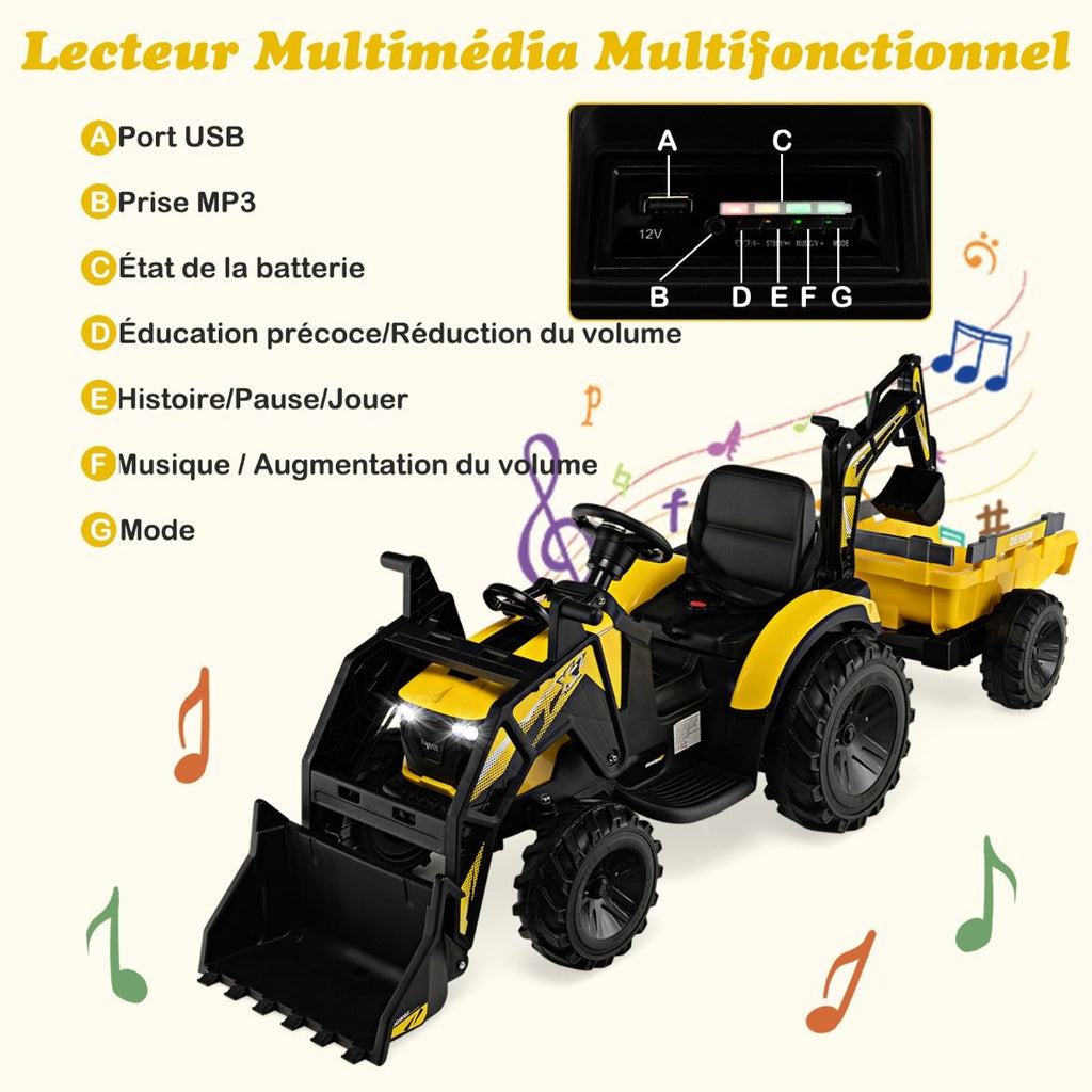 Tracteur Electrique 12 V pour Enfants 3-5 km/h Télécommande MP3 USB Vert/Jaune -