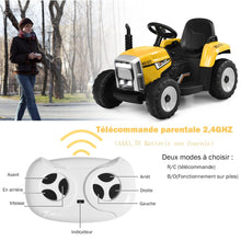 Load image into Gallery viewer, Tracteur Electrique avec Remorque pour Enfants 3 Vitesses Lumires LED Fonctions o USB et Bluetooth Jaune/Rose/Rouge/Vert/Vert Fonc/Noir -