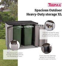 Load image into Gallery viewer, Toomax Stora Way Boîte à Outils d'extérieur en polypropylène recyclé avec Effet Bois (842L,Gris Taupe/Marron)