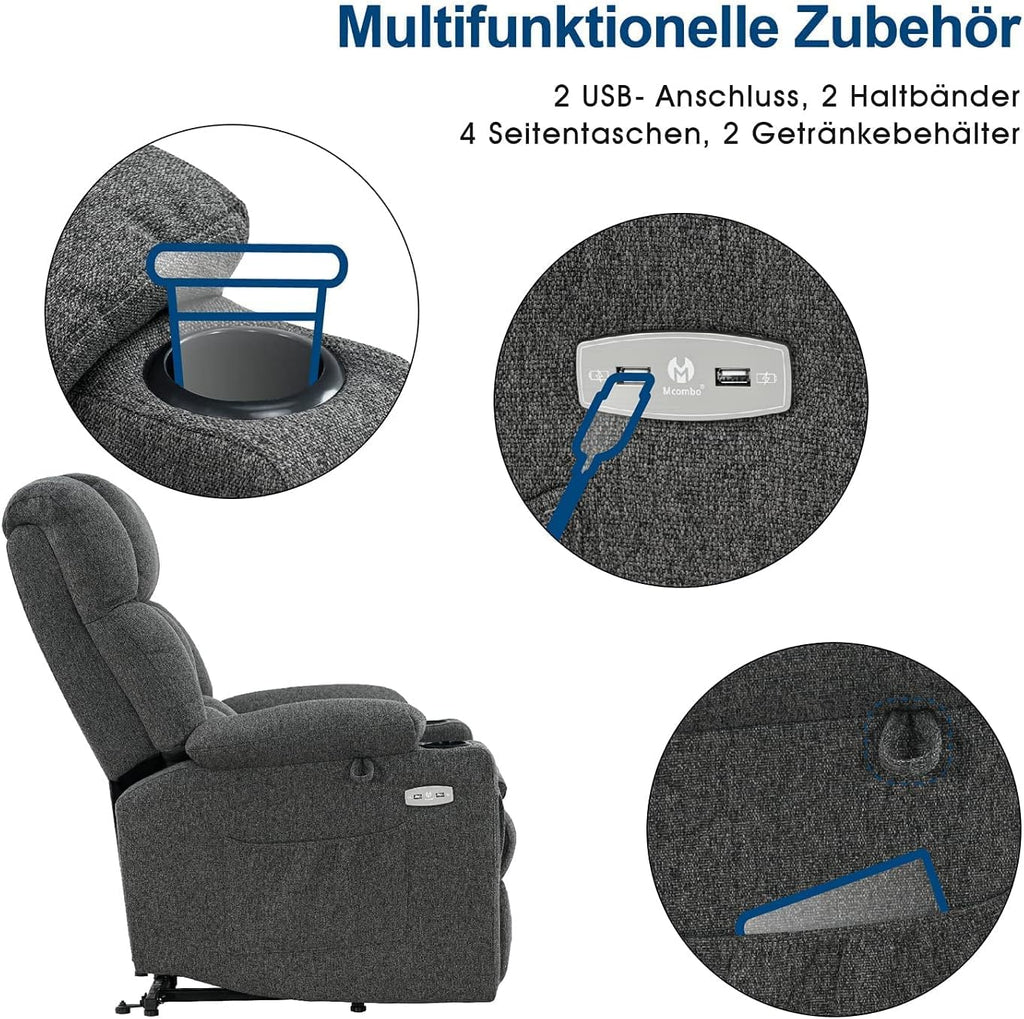 MCombo 7546 Fauteuil de Relaxation électrique avec 3 Moteurs réglables séparément