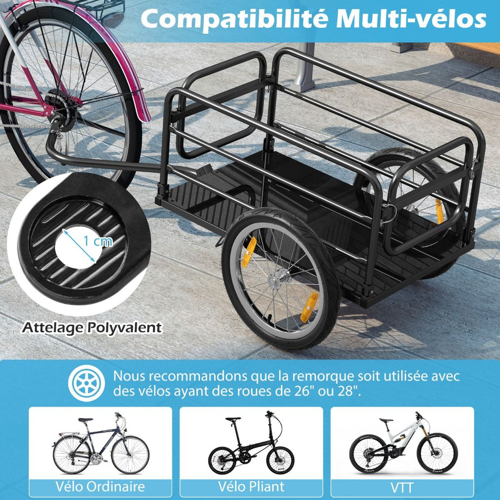 Remorque de Vélo avec Cadre Pliable Charge 55 kg Chariot pour Vélo avec Housse en Tissu Oxford Roues à Air de 40 cm Réflecteurs Bleu -