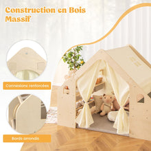 Load image into Gallery viewer, Tente de Jeu d'Intérieur en Bois pour Enfants 6 en 1 Tableau Noir Table Chaise 6 Bacs de Rangement Coussin de Sol Maison de Jeu pour 2-6 ans Beige -