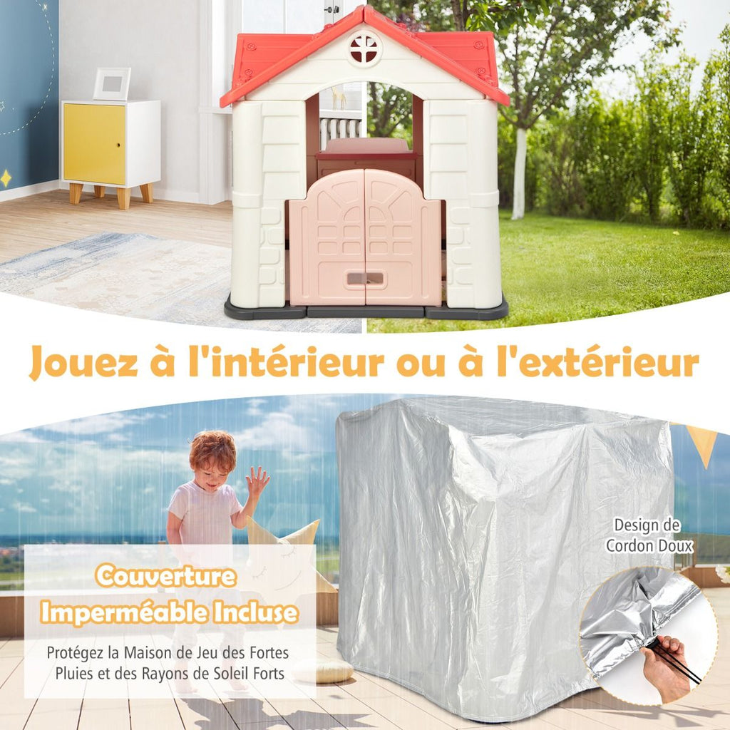 Maison Chef House -Thme Burger Bar - Table de Pique Nique Cabane de Jardin Anti-UV en Plastique 164x124x132 cm Bleu/Rose/Jaune -