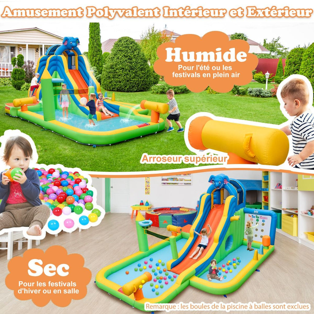 Toboggan Aquatique Gonflable Gant pour Enfants Piscine  claboussures sures Mur D'escalade Canons  Eau Lancer D'anneaux Cerceau (sans Souffleur) Multicolore -