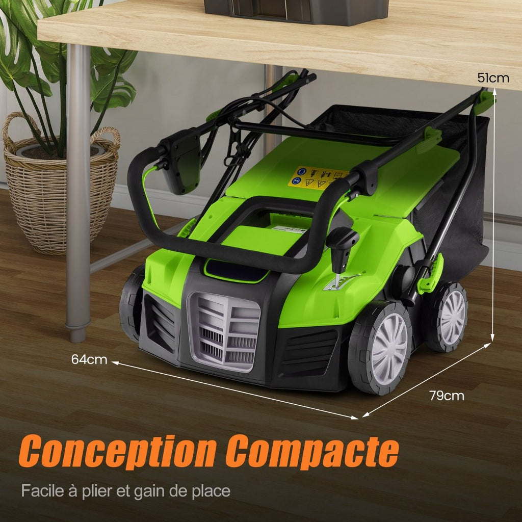 Scarificateur Électrique 2 en 1 de 15A avec Double Interrupteur de Sécurité Réglable Sac de Ramassage 55 L Scarificateur Orange/Vert -