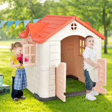 Load image into Gallery viewer, Maison Chef House -Thme Burger Bar - Table de Pique Nique Cabane de Jardin Anti-UV en Plastique 164x124x132 cm Bleu/Rose/Jaune -