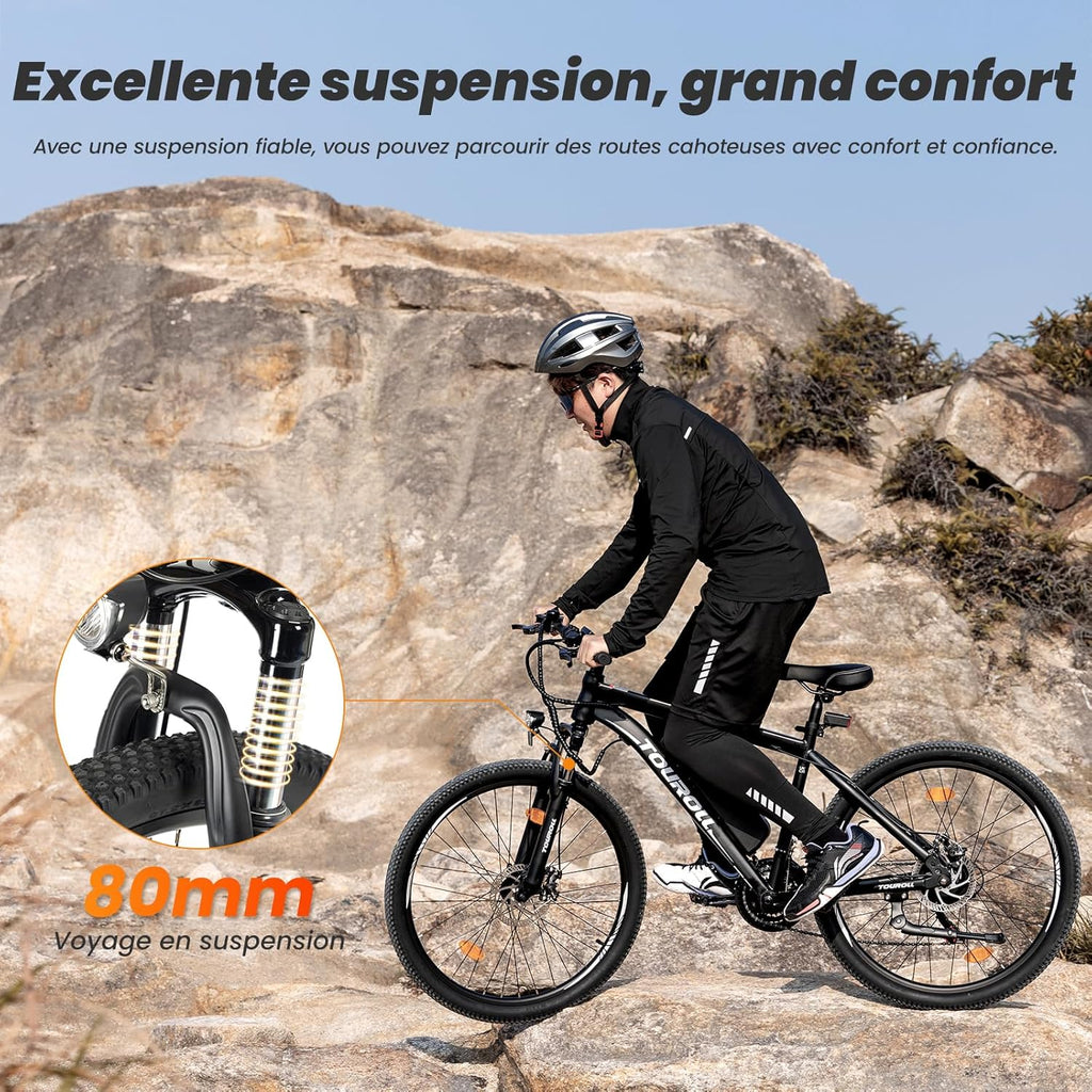 Touroll U1 Vélo Électrique, 26"/29" Vélo Électrique en Montagne pour Adulte, VTT électrique 250 W, Batterie Amovible 13AH, Autonomie 65 km, E-Bike 21 Vitesses
