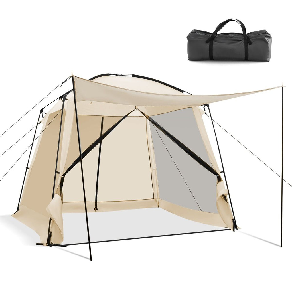Tente de Camping pour 8-10 Personnes Tente Dôme avec Vestibule et Moustiquaire Porte Zippée Tente Portable avec Sac de Transport 300x300x250cm Beige -