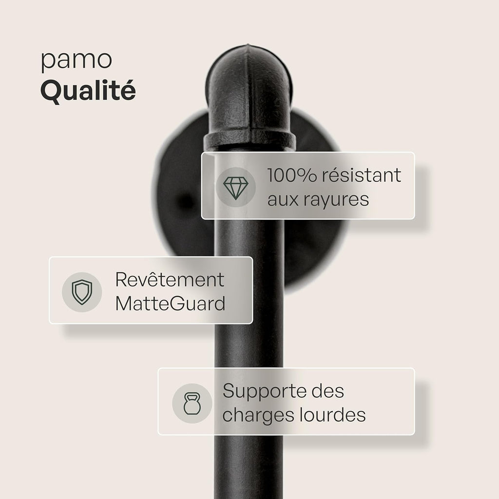 pamo penderie murale - capacité de charge 400 kg - penderie ouverte ou porte-manteau en métal noir industriel fabriqué à partir des tuyaux d’eau