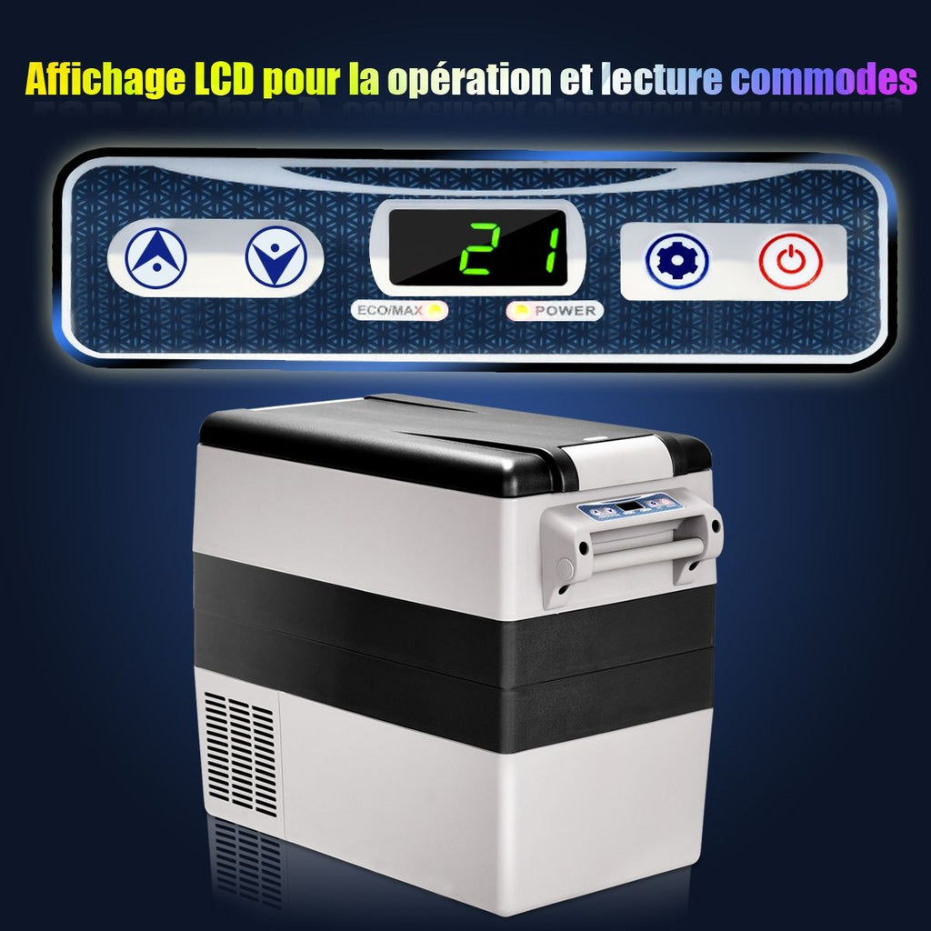 Rfrigrateur 52l de Voiture -20鈩+10鈩Mini Rfrigrateur Portable Ecran Lcd Adaptateur 69x34,5x52,5cm Noir+Gris -