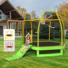 Load image into Gallery viewer, Trampoline Extérieur Ø 223cm avec Toboggan&amp;Echelle avec Filet de Sécurité 2 Portes en U Charge 270kg pour 2-3 Enfants de 3 Ans+ Bleu/Vert -