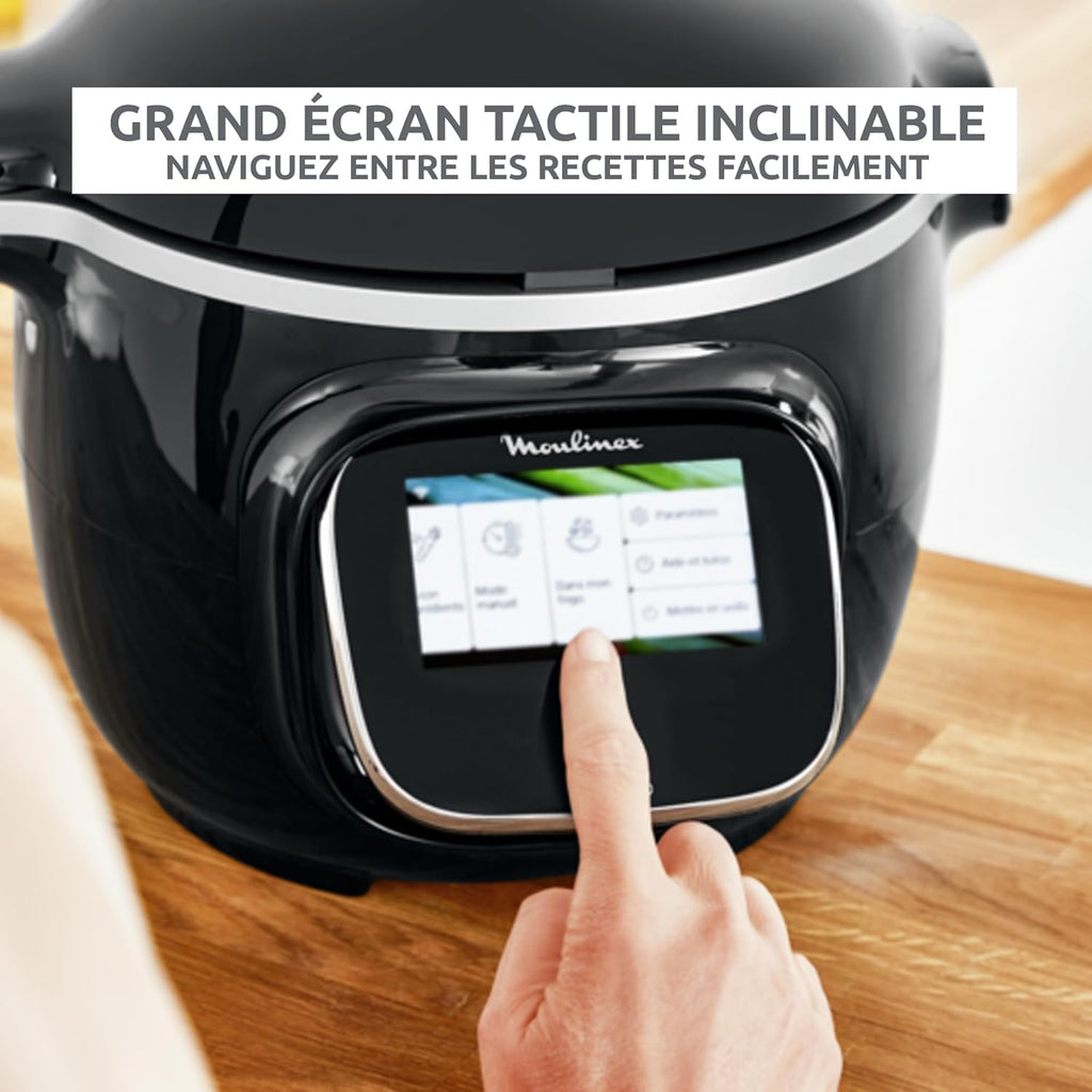 Moulinex Cookeo Touch Wifi Multicuiseur intelligent, Cuve 6 L, Haute pression, Guide pas à pas, 250 recettes intégrées, Application Moulinex CE902800, Noir