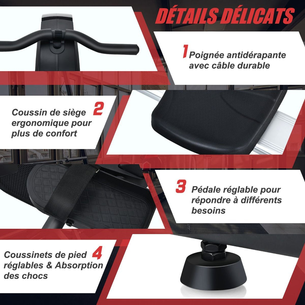 Rameur Magntique Rsistance 8 Niveaux Pliable 2 Roues Flexibles Rail Coulissant en Aluminium Ecran LCD Support d'Appareil -
