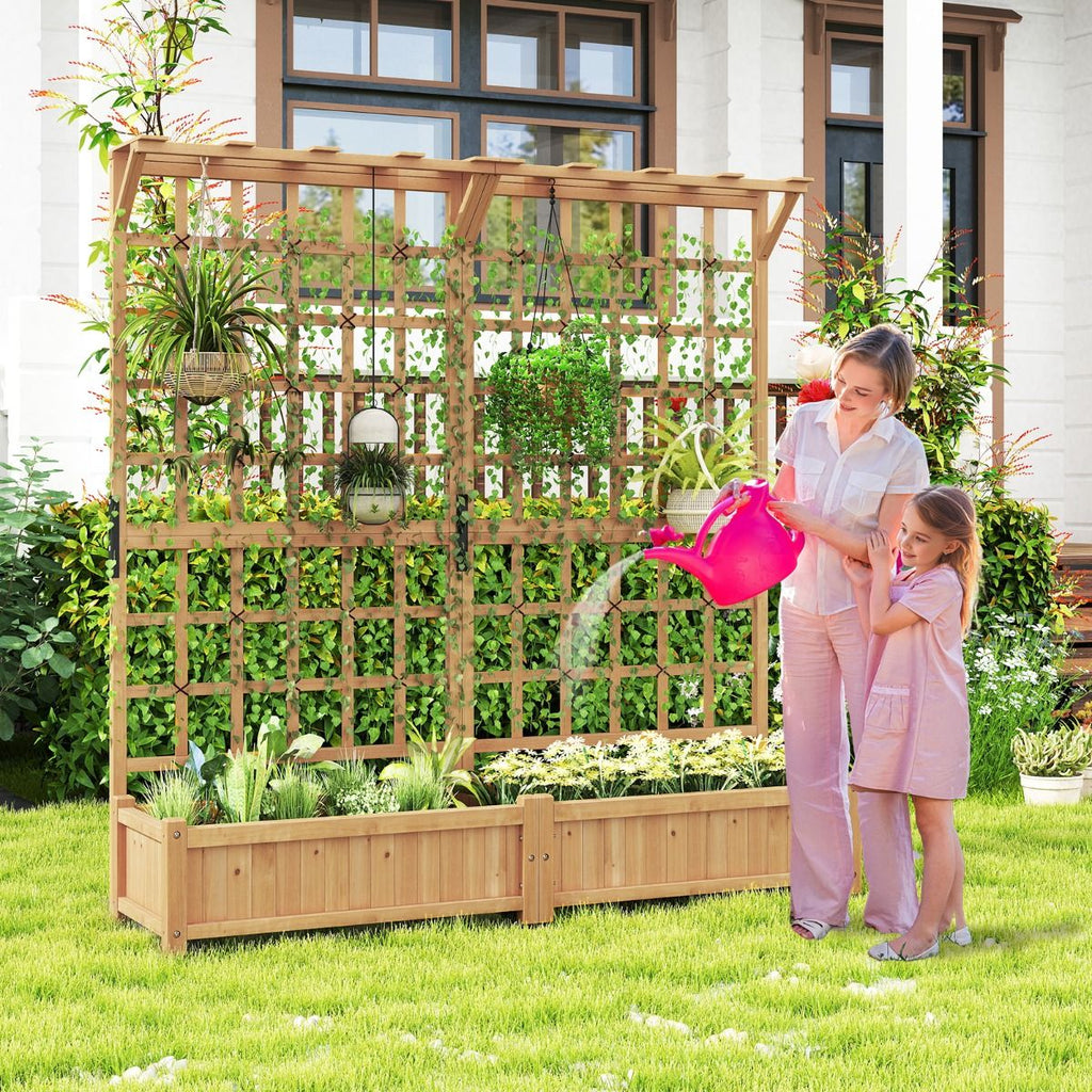 Jardinire avec 2 Treillis 2 Bacs Toit Suspendu en Bois Lit de Jardin Surlev avec 4 Trous de Drainage 180 x 48 x 183 cm Orange -