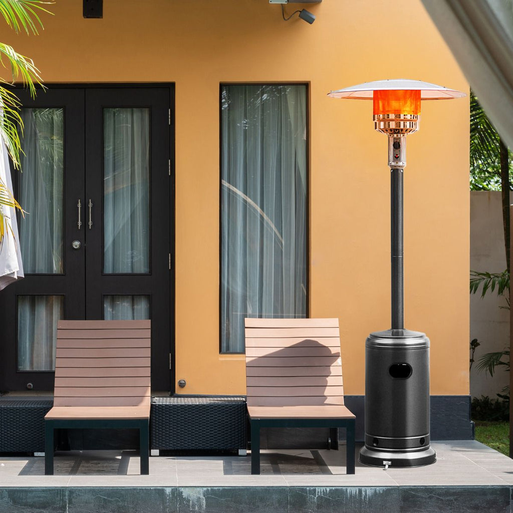 Parasol Chauffage Extérieur à Gaz 13KW Réflecteur 82cm avec Dispositif de Anti-basculement Tube 2 Roues Fluide 220cm Noir -
