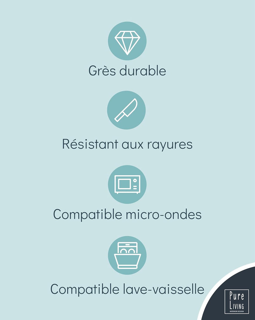 Service de Vaisselle en Grès Ibiza 36 pièces –Ensemble de Vaisselle pour 12 Personnes, Adapté au Lave-Vaisselle et au Micro-Ondes, Pure Living bleu fumé, Assiettes Service de Table