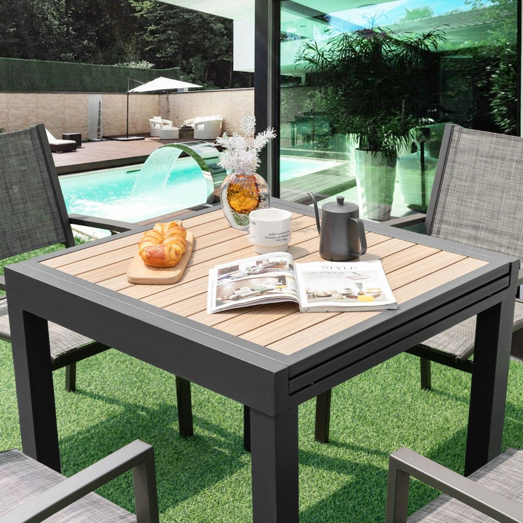 Table de Jardin Extensible en Aluminium Ajustable de 80 à 160 CM Table à Manger Extérieure Rectangulaire pour 4-6 Personnes Naturel -