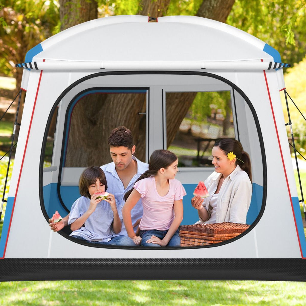 Tente de Camping pour 5 Personnes Tente Dôme Étanche avec Porte et Fenêtres en Maille Sac de Transport 248x248x230cm Bleu + Blanc -