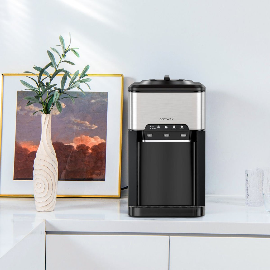 Machine à Glaçons 3 en 1 avec Distributeur d'Eau Froide/Chaude 20 kg en 24h Cube de Glace 6-13 min pour Maison Bureau Bar -