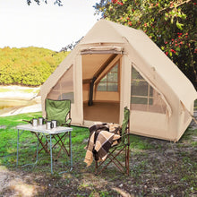 Load image into Gallery viewer, Tente de Camping Gonflable 6 m² pour 4-6 Personnes Tente en Coton Coupe-vent et Imperméable avec Pompe 7 Fenêtres à Moustiquaire Beige -