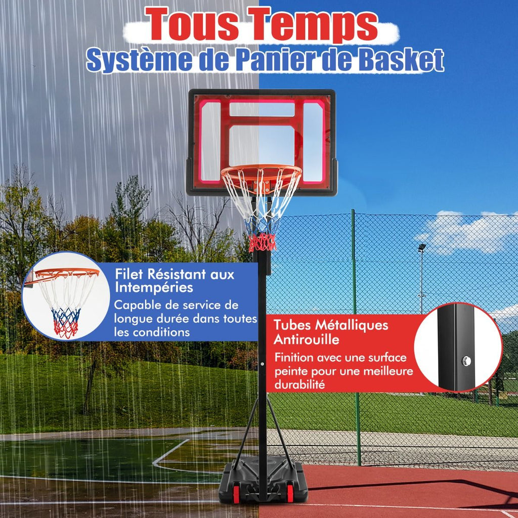Panier de Basketball sur Pieds avec Hauteur Réglable 1,55-3,1m Support de Basketball avec Panneau Arrière en PE pour Enfants et Jaunes -