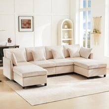 Load image into Gallery viewer, Seyakany Canapé d'angle Convertible,canapé Convertible 4 Places,en Tissu Chenille avec Repose-Pieds Amovible,canapé Quatre Places en L en U,adapté à la Maison,au Salon,à l'appartement