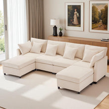 Load image into Gallery viewer, Seyakany Canapé d'angle Convertible,canapé Convertible 4 Places,en Tissu Chenille avec Repose-Pieds Amovible,canapé Quatre Places en L en U,adapté à la Maison,au Salon,à l'appartement
