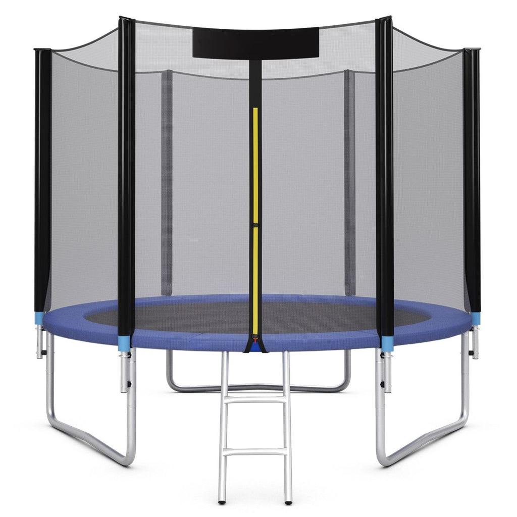 Trampoline de Jardin Ø 305cm avec Filet de Sécurité Porte Entrée Echelle Noir et Bleu -