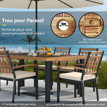 Load image into Gallery viewer, Table de Jardin 200 CM pour 8 Personnes Table Exterieur en Bois d’Acacia avec Trou de Parasol Dia.5 CM Design Latte Pieds en Métal -