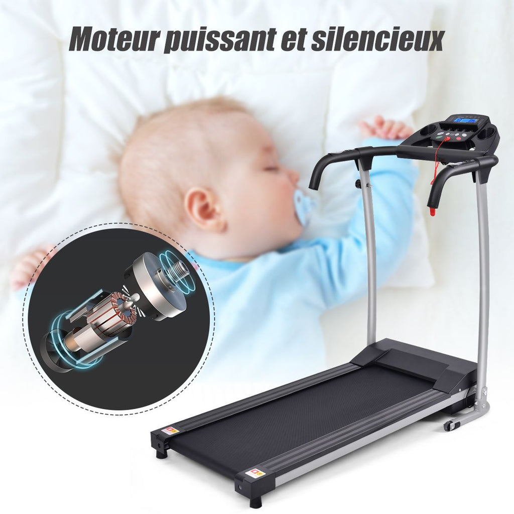 Tapis de Course Électrique Pliable avec Écran et Moniteur de Fréquence Cardiaque avec Vitesse de 1 à 10 km/h et 12 Programmes Noir -