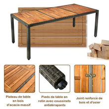 Load image into Gallery viewer, Salon de jardin avec 1 table et 8 chaises en bois et rotin anti-uv pieds réglables et coussins imperméables inclus 20_0009211 -