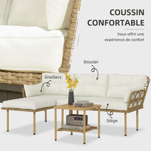 Load image into Gallery viewer, Outsunny Salon de Jardin Exterieur 4 Personnes 3 pièces avec 1 Table Basse Coussins Grand Confort Inclus résine tressée crème