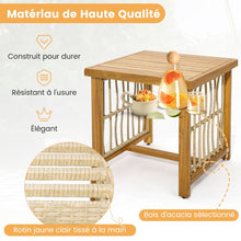 Load image into Gallery viewer, Salon de Jardin avec 1 Table et 2 Fauteuils en Bois d'Acacia et Rotin Anti-UV Pieds Rglables Coussins avec Zip Nautel -