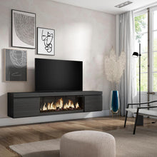 Load image into Gallery viewer, Skraut Home | Meuble TV | Banc Télé | Grand Espace de Rangement | 210 | pour Les TV jusqu'à 80" | Cheminée électrique XXL | Suspendu, Mural | Style Moderne | Noir