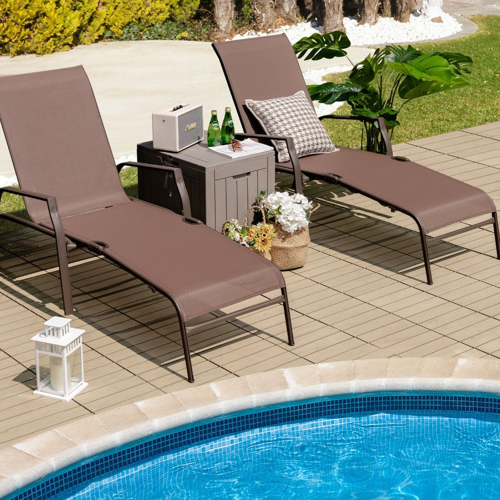 Lot de 2 Chaises longues avec Dossier Rglable Tissu Respirant Structure Robuste en Acier Charge Max 150KG -