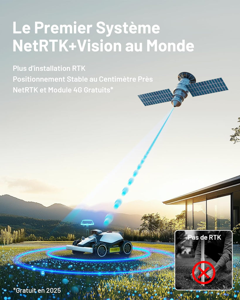 MAMMOTION LUBA Mini AWD 1500 Robot Tondeuse sans Fil Périphérique, NetRTK+Vision, Aucune Antenne RTK Requise, Recommandé 1500m², Max. 1800m², Pentes à 80%, avec Module 4G