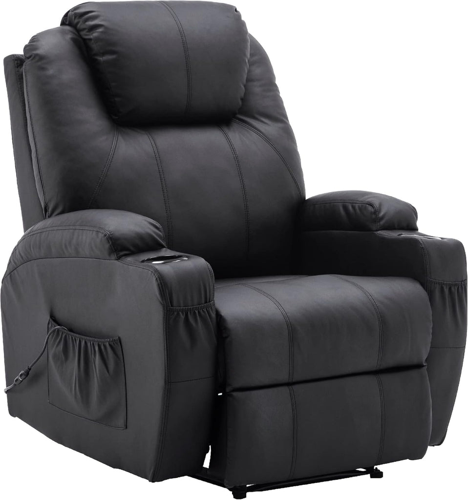 M MCombo Fauteuil Relax électrique Fauteuil de Massage Fauteuil TV Fonction inclinable Vibration Chauffage 7061 Nouveau modèle (Simili Cuir Noir)