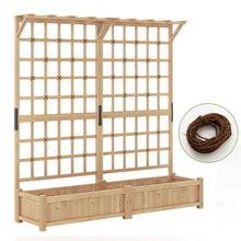 Load image into Gallery viewer, Jardinière avec 2 Treillis 2 Bacs Toit Suspendu en Bois Lit de Jardin Surélevé avec 4 Trous de Drainage 180 x 48 x 183 cm Orange -