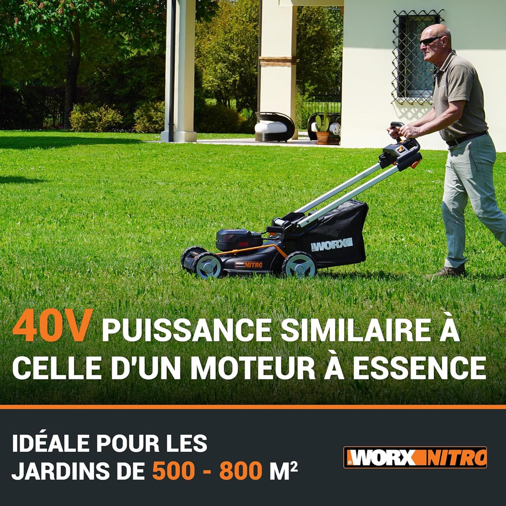 Pack Pro+ Tondeuse à Gazon 40V 460m² + Coupe-Bordures 20V + 2 Batteries 4Ah et 1 Batterie 2Ah + Chargeur Double et Chargeur Simple (Idéal pour l'Entretien du Jardin)