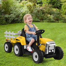 Load image into Gallery viewer, Tracteur Electrique avec Remorque pour Enfants 3 Vitesses Lumières LED Fonctions o USB et Bluetooth Jaune/Rose/Rouge/Vert/Vert Foncé/Noir -
