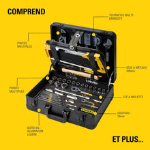 Load image into Gallery viewer, STANLEY Valise de Maintenance 142 Pièces - Pinces et Coupe-Touts, Clé à Molette, Niveau, Mesure, Tournevis, Scie à Métaux, Cutter, Marteau, Outils pour Serrage-Vissage STMT98109-1